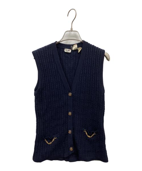 CELINE（セリーヌ）CELINE (セリーヌ) トリオンフロゴボタンニットベスト ネイビー サイズ:Lの古着・服飾アイテム