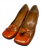 PRADAプラダ）の古着「スクエアエナメルパンプス」｜オレンジ