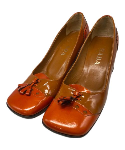 PRADA（プラダ）PRADA (プラダ) スクエアエナメルパンプス オレンジ サイズ:37の古着・服飾アイテム