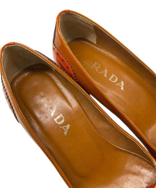 PRADA（プラダ）PRADA (プラダ) スクエアエナメルパンプス オレンジ サイズ:37の古着・服飾アイテム