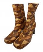 MIU MIUミュウミュウ）の古着「型押しパッチワークブーツ」｜ブラウン