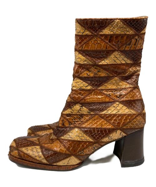 MIU MIU（ミュウミュウ）MIU MIU (ミュウミュウ) 型押しパッチワークブーツ ブラウン サイズ:不明の古着・服飾アイテム