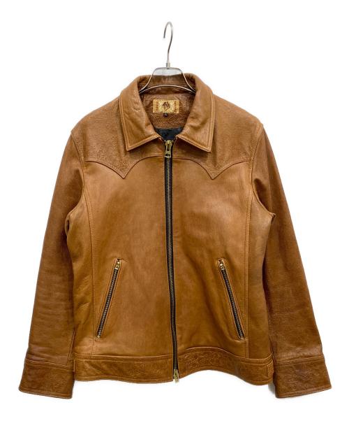 NISHIKI（錦）nishiki (錦) エンボスレザージャケット ブラウン サイズ:Lの古着・服飾アイテム