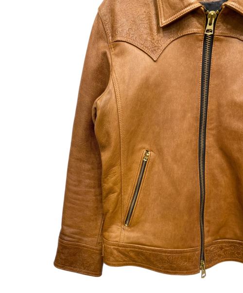 NISHIKI（錦）nishiki (錦) エンボスレザージャケット ブラウン サイズ:Lの古着・服飾アイテム