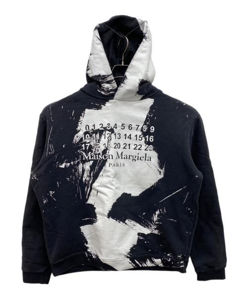 Maison Margiela（メゾンマルジェラ）Maison Margiela (メゾンマルジェラ) 20AW DIAGONAL PAINT EFFECT HOODIE ホワイト×ブラック サイズ:44の古着・服飾アイテム