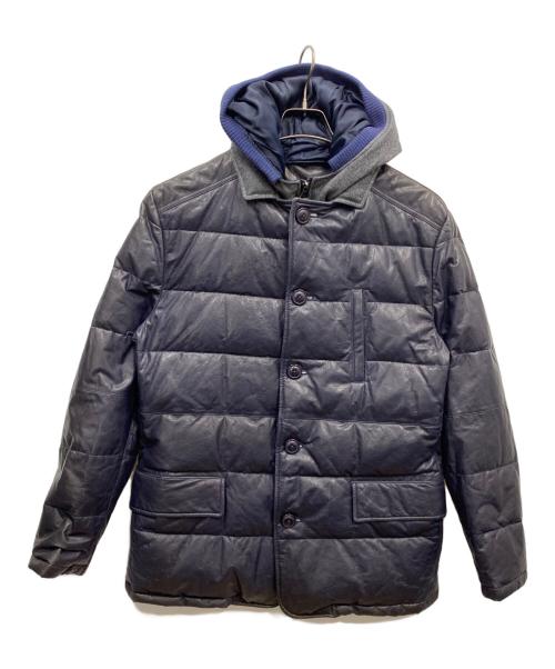PRODUZIONE T'SINT LOT NO.A（プロドゥツィオーネ・ティ・シント・ロット・ノー・エー）PRODUZIONE T'SINT LOT NO.A (プロドゥツィオーネ・ティ・シント・ロット・ノー・エー) レザーダウンジャケット ネイビー サイズ:48の古着・服飾アイテム