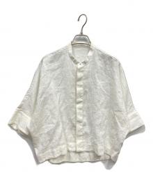 MACPHEE（マカフィー）の古着「ベルギーリネン バンドカラーハーフスリーブシャツ」｜ホワイト