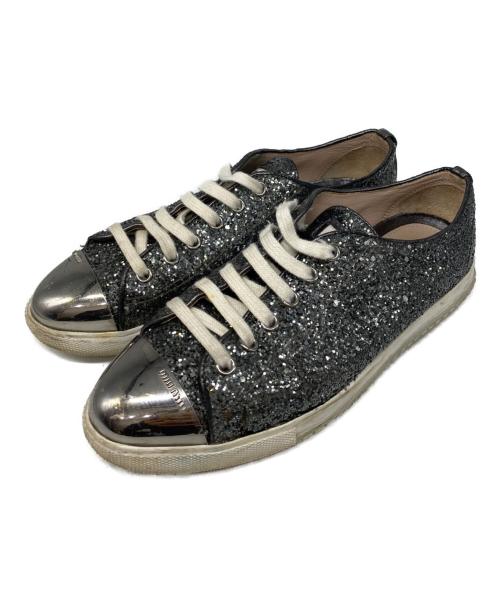 MIU MIU（ミュウミュウ）MIU MIU (ミュウミュウ) グリッターメタルローカットスニーカー ブラック サイズ:37.5の古着・服飾アイテム