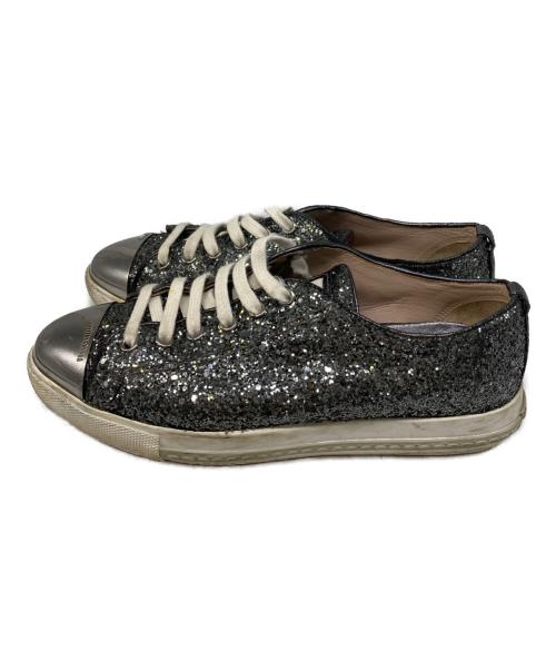 MIU MIU（ミュウミュウ）MIU MIU (ミュウミュウ) グリッターメタルローカットスニーカー ブラック サイズ:37.5の古着・服飾アイテム