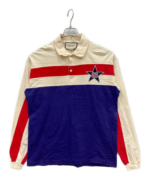 GUCCI（グッチ）GUCCI (グッチ) GG Star Polo Shirt ベージュ×ネイビー×レッド サイズ:XSの古着・服飾アイテム