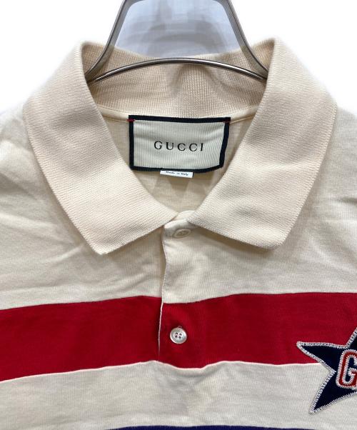 GUCCI（グッチ）GUCCI (グッチ) GG Star Polo Shirt ベージュ×ネイビー×レッド サイズ:XSの古着・服飾アイテム