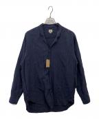 goldゴールド）の古着「LINEN BROAD STRIPE ATELIER SHIRT」｜ネイビー