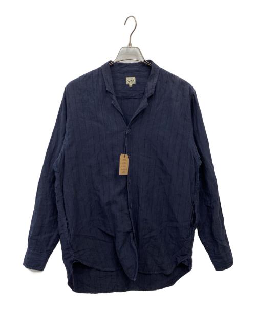 gold（ゴールド）GOLD (ゴールド) LINEN BROAD STRIPE ATELIER SHIRT ネイビー サイズ:M 未使用品の古着・服飾アイテム