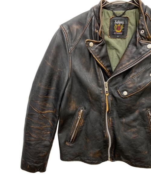 Schott（ショット）Schott (ショット) 茶芯レザーダブルブレストライダースジャケット ブラック サイズ:Mの古着・服飾アイテム