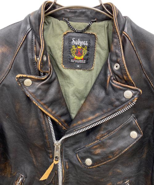 Schott（ショット）Schott (ショット) 茶芯レザーダブルブレストライダースジャケット ブラック サイズ:Mの古着・服飾アイテム