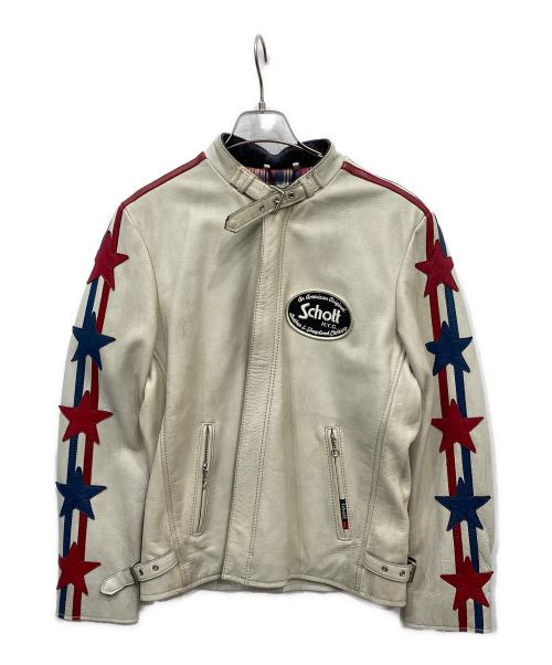Schott（ショット）Schott (ショット) スターワッペンライダースジャケット ホワイト サイズ:Mの古着・服飾アイテム