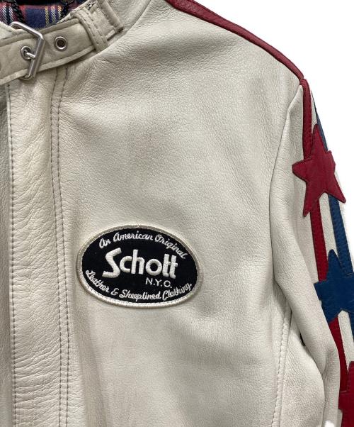 Schott（ショット）Schott (ショット) スターワッペンライダースジャケット ホワイト サイズ:Mの古着・服飾アイテム