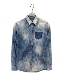 DSQUARED2（ディースクエアード）の古着「Distressed Cotton Denim Long Sleeve Shirt」｜ブルー