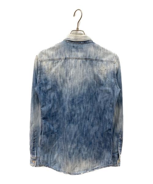 DSQUARED2（ディースクエアード）DSQUARED2 (ディースクエアード) Distressed Cotton Denim Long Sleeve Shirt ブルー サイズ:42の古着・服飾アイテム