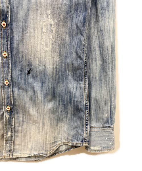 DSQUARED2（ディースクエアード）DSQUARED2 (ディースクエアード) Distressed Cotton Denim Long Sleeve Shirt ブルー サイズ:42の古着・服飾アイテム
