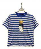 POLO RALPH LAURENポロ・ラルフローレン）の古着「Polo ベア ストライプド コットン Tシャツ」｜ホワイト×ブルー