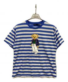 POLO RALPH LAUREN（ポロ・ラルフローレン）の古着「Polo ベア ストライプド コットン Tシャツ」｜ホワイト×ブルー