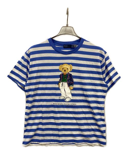 POLO RALPH LAUREN（ポロ・ラルフローレン）POLO RALPH LAUREN (ポロ・ラルフローレン) Polo ベア ストライプド コットン Tシャツ ホワイト×ブルー サイズ:Lの古着・服飾アイテム