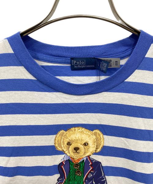 POLO RALPH LAUREN（ポロ・ラルフローレン）POLO RALPH LAUREN (ポロ・ラルフローレン) Polo ベア ストライプド コットン Tシャツ ホワイト×ブルー サイズ:Lの古着・服飾アイテム