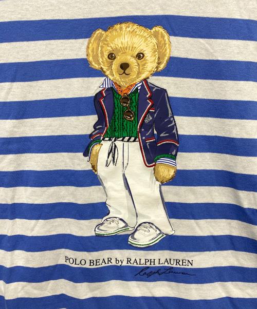 POLO RALPH LAUREN（ポロ・ラルフローレン）POLO RALPH LAUREN (ポロ・ラルフローレン) Polo ベア ストライプド コットン Tシャツ ホワイト×ブルー サイズ:Lの古着・服飾アイテム