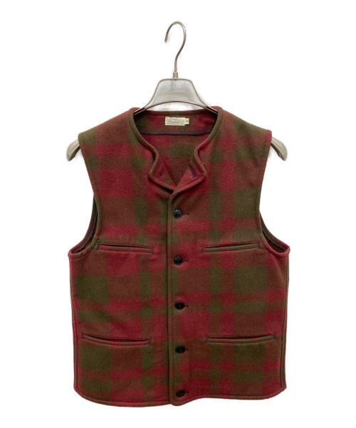 WAREHOUSE & CO.（ウエアハウスカンパニー）WAREHOUSE & CO. (ウエアハウスカンパニー) ウールチェックベスト ブラウン×レッド サイズ:40の古着・服飾アイテム
