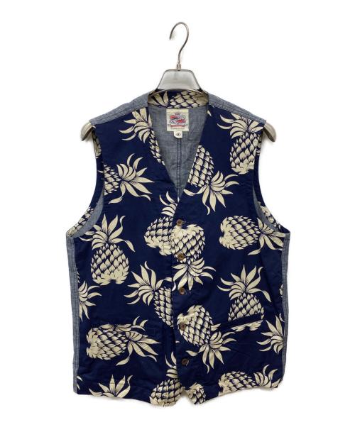 Duke Kahanamoku（デュークカハナモク）DUKE KAHANAMOKU (デュークカハナモク) COTTON TAILORED VEST DUKE'S PINEAPPLE ネイビー サイズ:40の古着・服飾アイテム