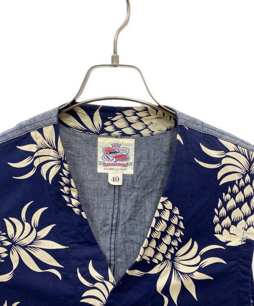 Duke Kahanamoku（デュークカハナモク）DUKE KAHANAMOKU (デュークカハナモク) COTTON TAILORED VEST DUKE'S PINEAPPLE ネイビー サイズ:40の古着・服飾アイテム