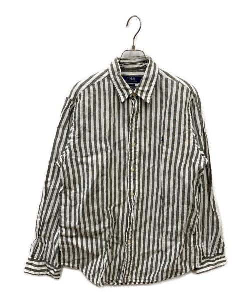 POLO RALPH LAUREN（ポロ・ラルフローレン）POLO RALPH LAUREN (ポロ・ラルフローレン) ストライプリネンシャツ グレー×ホワイト サイズ:Mの古着・服飾アイテム