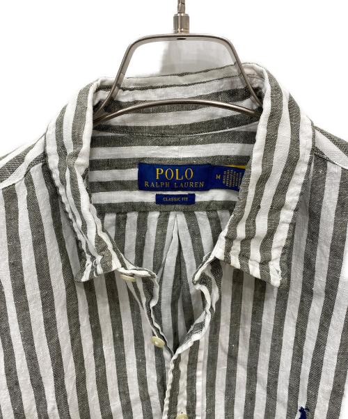 POLO RALPH LAUREN（ポロ・ラルフローレン）POLO RALPH LAUREN (ポロ・ラルフローレン) ストライプリネンシャツ グレー×ホワイト サイズ:Mの古着・服飾アイテム