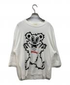 Hysteric Glamourヒステリックグラマー）の古着「FIRE BEAR オーバーサイズ八分袖Tシャツ」｜ホワイト