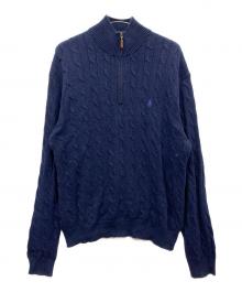 POLO RALPH LAUREN（ポロ・ラルフローレン）の古着「ハーフジップケーブルニット」｜ネイビー