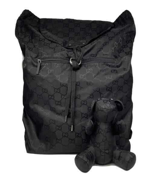 GUCCI（グッチ）GUCCI (グッチ) GG ナイロンリュック ベアチャーム ブラックの古着・服飾アイテム