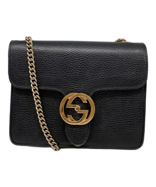 GUCCI（グッチ）GUCCI (グッチ) インターロッキングG チェーンショルダーバッグ ブラックの古着・服飾アイテム