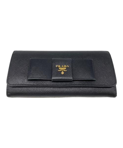 PRADA（プラダ）PRADA (プラダ) サフィアーノ フィオッコ リボン長財布 ブラックの古着・服飾アイテム