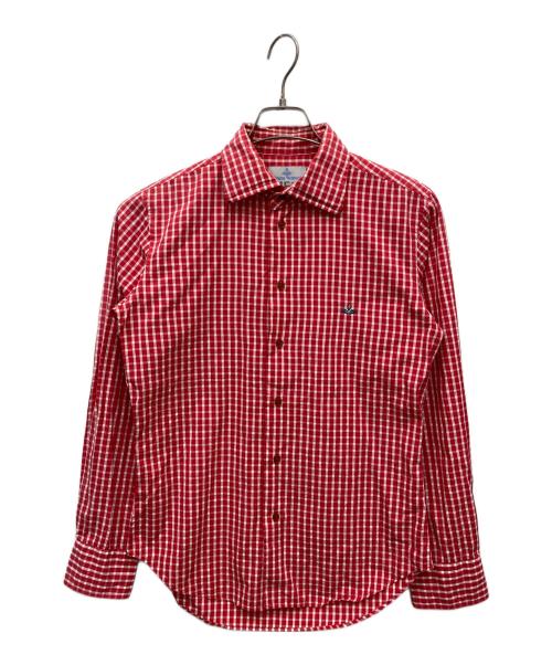 Vivienne Westwood man（ヴィヴィアン ウェストウッド マン）Vivienne Westwood man (ヴィヴィアン ウェストウッド マン) オーブ刺繍長袖シャツ ホワイト×レッド サイズ:46の古着・服飾アイテム