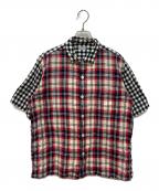 COMME des GARCONS HOMMEコムデギャルソン オム）の古着「チェック×チェックオープンカラーシャツ」｜ホワイト×ブラック×レッド