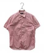 COMME des GARCONS HOMMEコムデギャルソン オム）の古着「チェック×ストライプ半袖シャツ」｜ホワイト×ピンク