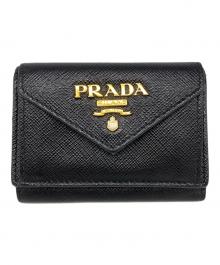 PRADA（プラダ）の古着「サフィアーノ3つ折り財布」｜ブラック
