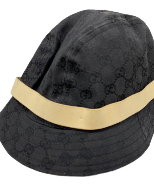 GUCCI（グッチ）GUCCI (グッチ) GGキャンバス レザーリボン バケットハット ブラック サイズ:Lの古着・服飾アイテム