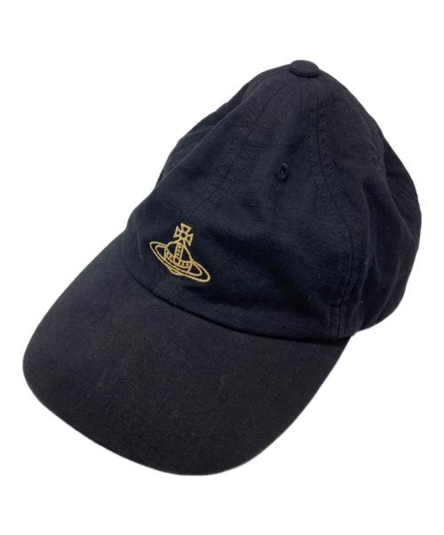 Vivienne Westwood（ヴィヴィアンウエストウッド）Vivienne Westwood (ヴィヴィアンウエストウッド) オーブ刺繍キャップ ブラックの古着・服飾アイテム