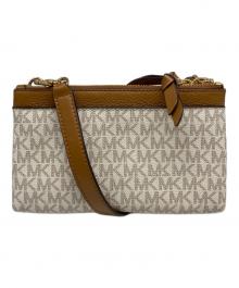 MICHAEL KORS（マイケルコース）の古着「チャームメディアム ロゴダブルジップクロスボディバッグ」｜ホワイト×ブラウン