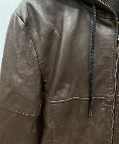AKM Contemporary（エーケーエムコンテンポラリー）AKM Contemporary (エーケーエムコンテンポラリー) レイヤードシープレザー中綿フードジャケット ブラウン サイズ:Lの古着・服飾アイテム