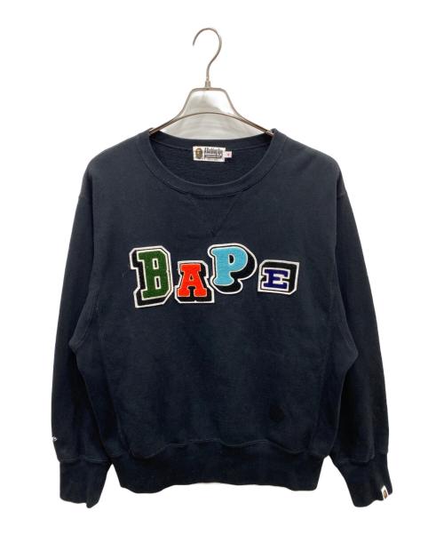 A BATHING APE（アベイシングエイプ）A BATHING APE (アベイシングエイプ) ワッペンロゴスウェット ブラック サイズ:Mの古着・服飾アイテム