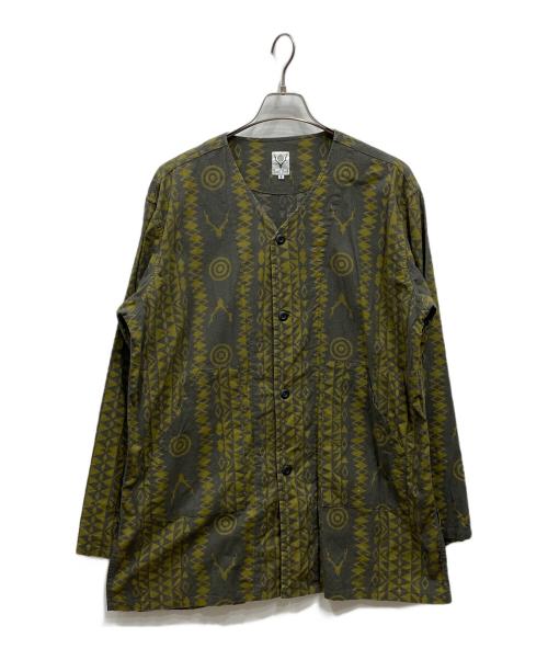 South2 West8（サウスツー ウエストエイト）South2 West8 (サウスツー ウエストエイト) ノーカラシャツージャケット ブラウン×イエロー サイズ:Sの古着・服飾アイテム