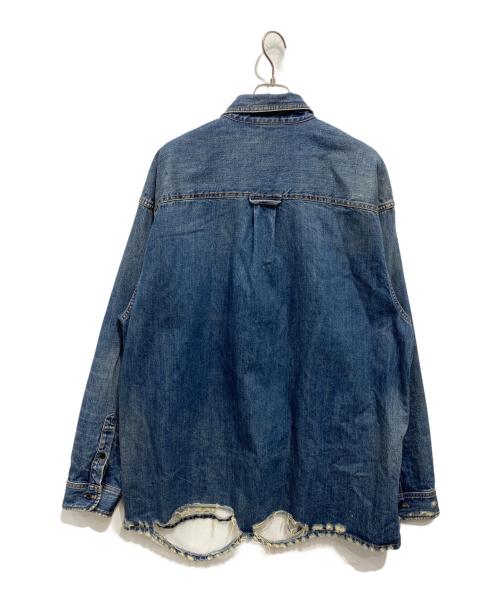 BALENCIAGA（バレンシアガ）BALENCIAGA (バレンシアガ) 21SS クラッシュ加工オーバーサイズデニム長袖シャツ インディゴ サイズ:XSの古着・服飾アイテム